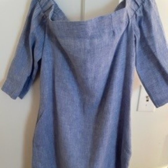 D. Dream Atelier Dresses & Skirts - Boutique Palm Beach Designer Linen Off Shoulder Dress- Pale Light Blue- XS-